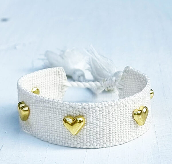 Bohemian wit geweven armband met hartjes